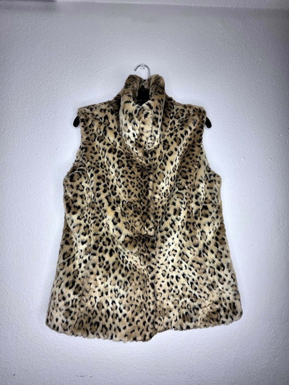 Kristen Blake Leopard Print Collared Lined Vest Pockets Medium Beige Black - Picture 3 of 11